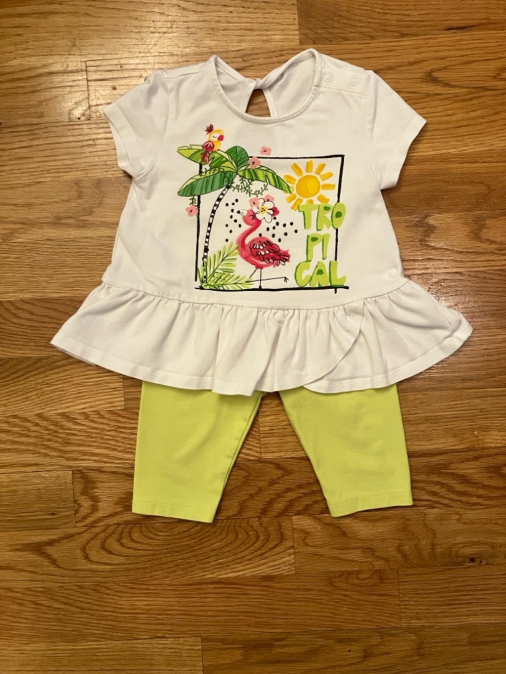 Girls Mayoral 12 months baby/toddler White Top/Lime Green Leggings Tropical Set